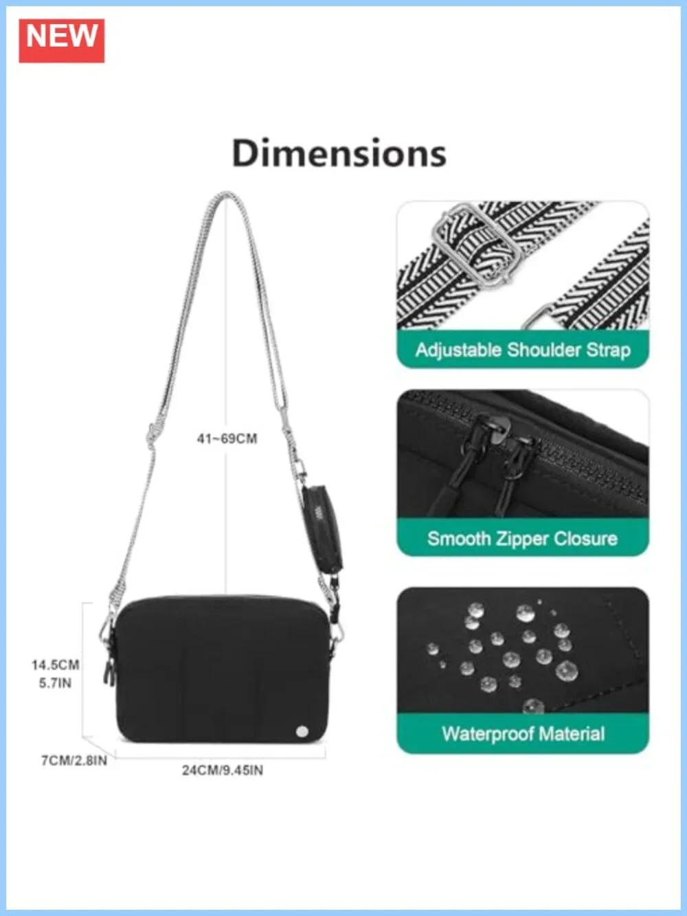 Quilted Nylon Crossbody Bag with Adjustable Strap Water Resistant Small Purse